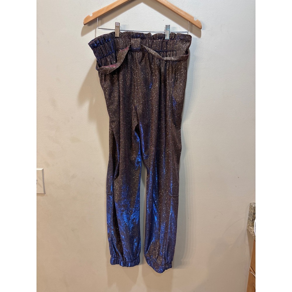 NWT Akira Iridescent Metallic Paperbag Joggers Purple Multi Large Shimmer Disco